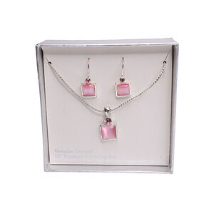 Genuine Pink Crystal Pendant Necklace And Earring Set 18 Inches With Box